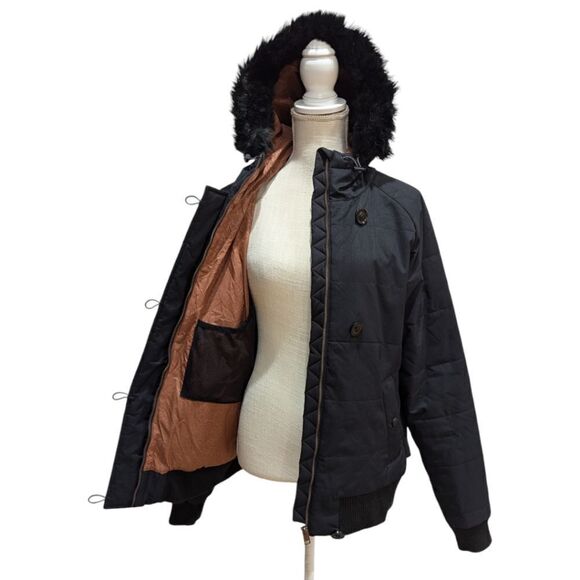 Body Glove Women's Large Hooded with Faux Fur Trim Jacket Zip Up in Black - Picture 6 of 10